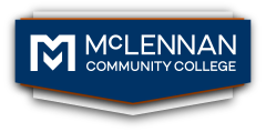 A blue and white logo for mcclennan community college