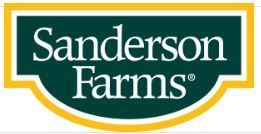 The logo for sanderson farms is green and yellow.