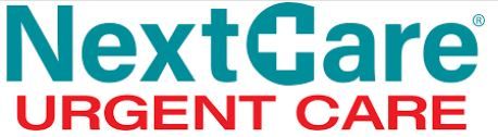 The logo for nextcare urgent care is blue and red.