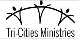 A black and white logo for tri-cities ministries with three people standing next to each other.