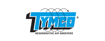 A blue and black logo for tymed regenerative air sweepers