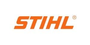 The stihl logo is orange and white on a white background