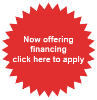 A red star-shaped sticker that says now offering financing click here to apply.