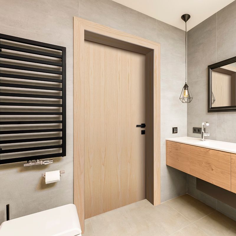 Bathroom with big brown door