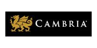 Cambria logo with gold lion on a black background