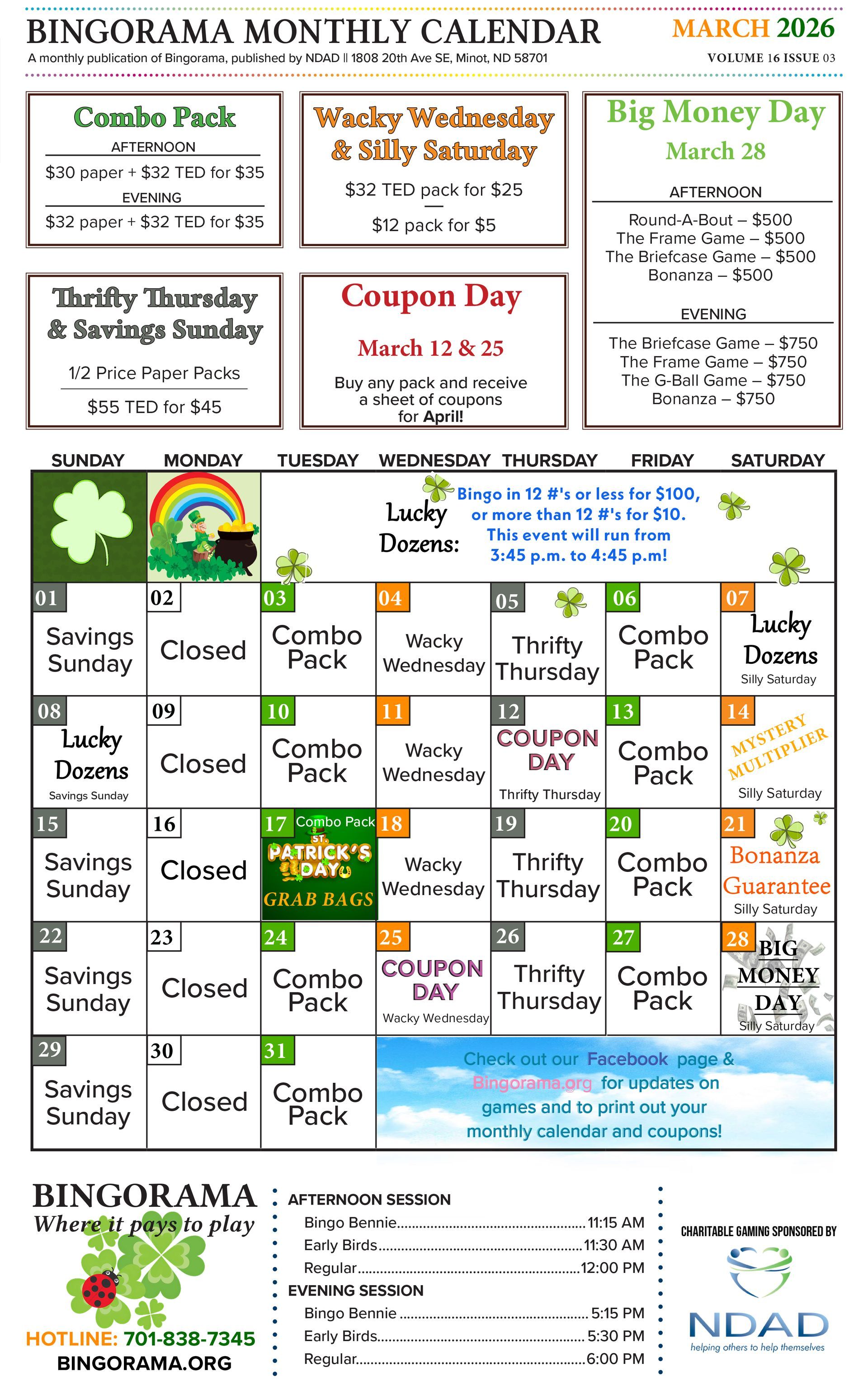 Bingorama calendar for February 2026