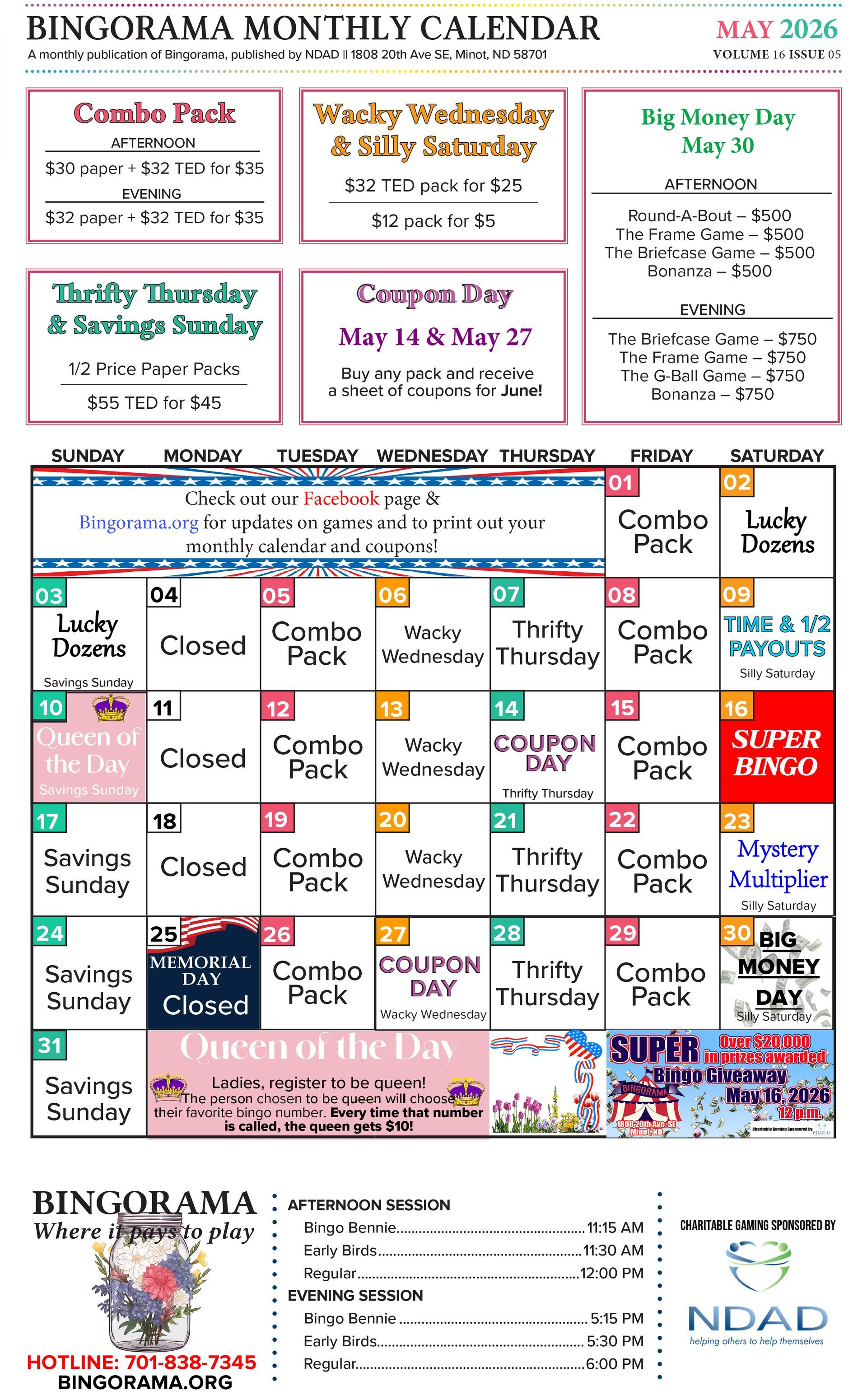 Bingorama calendar for April 2026
