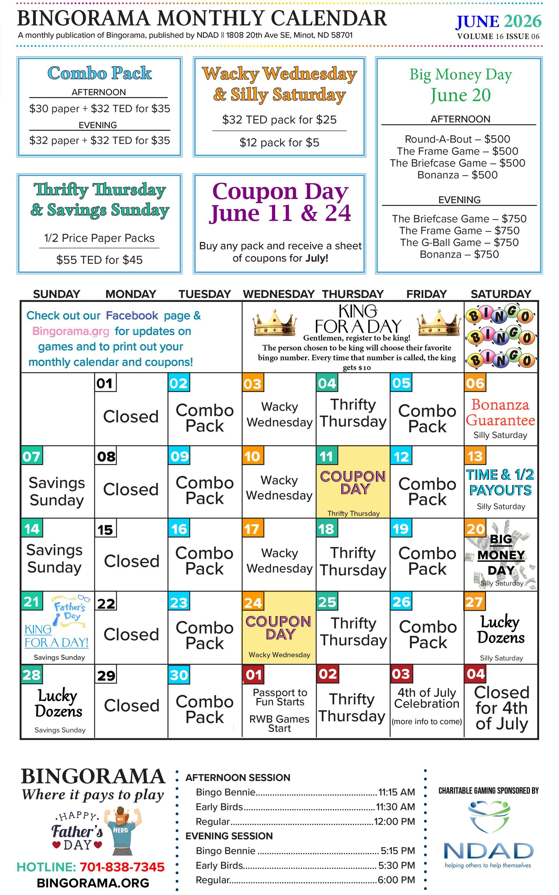 Bingorama calendar for April 2026