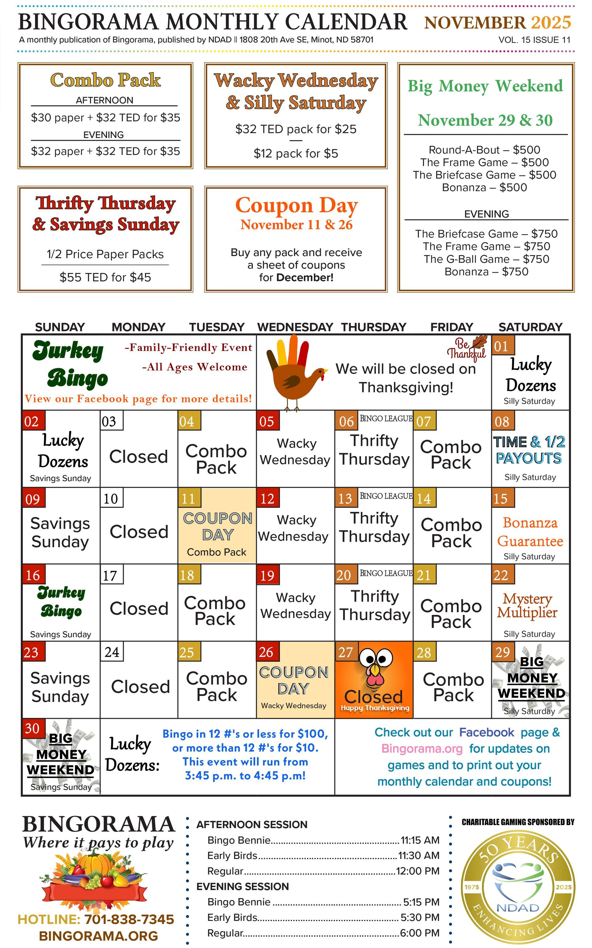 Bingorama calendar for November 2025