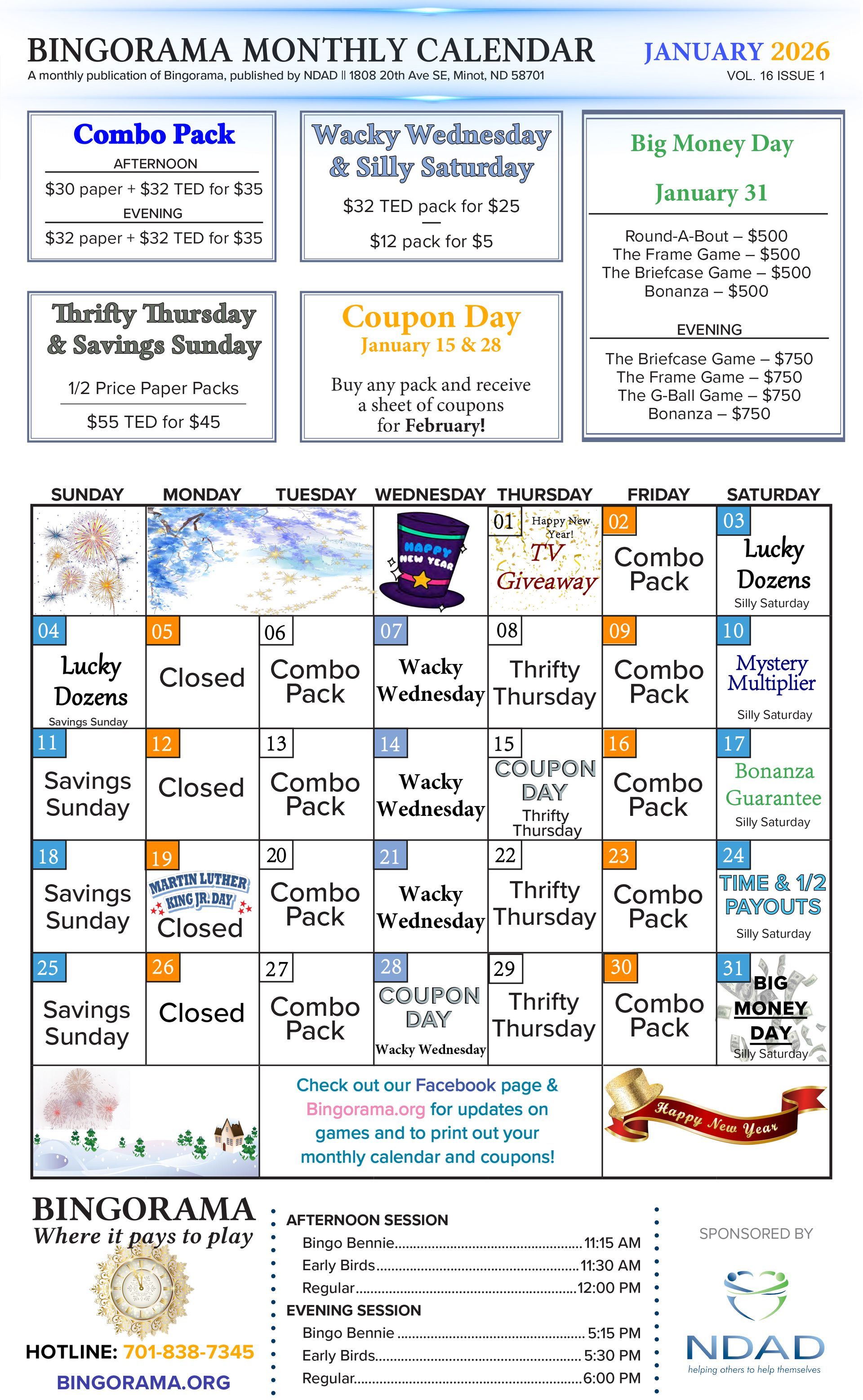 Bingorama calendar for February 2026