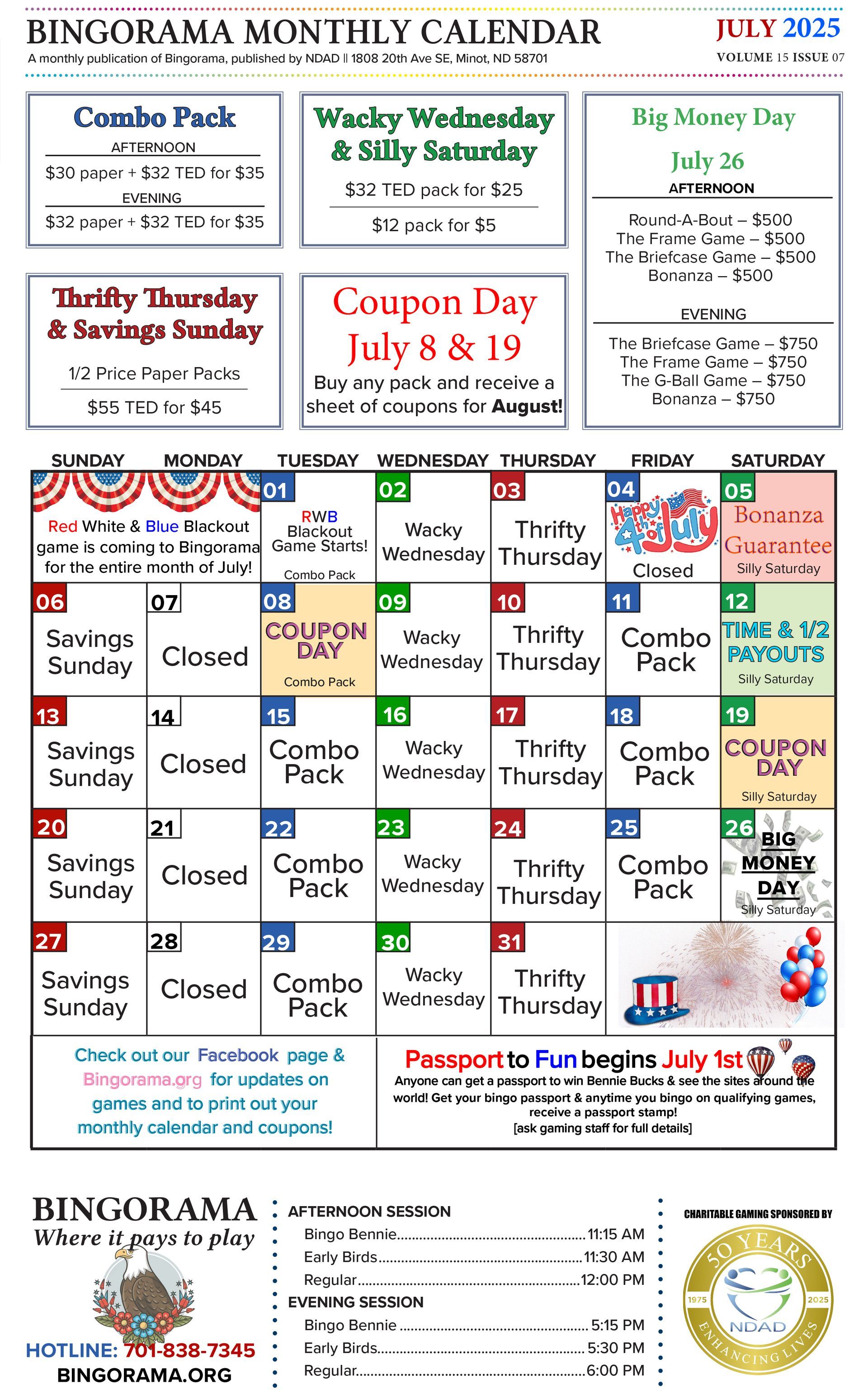 Bingorama calendar for June 2025