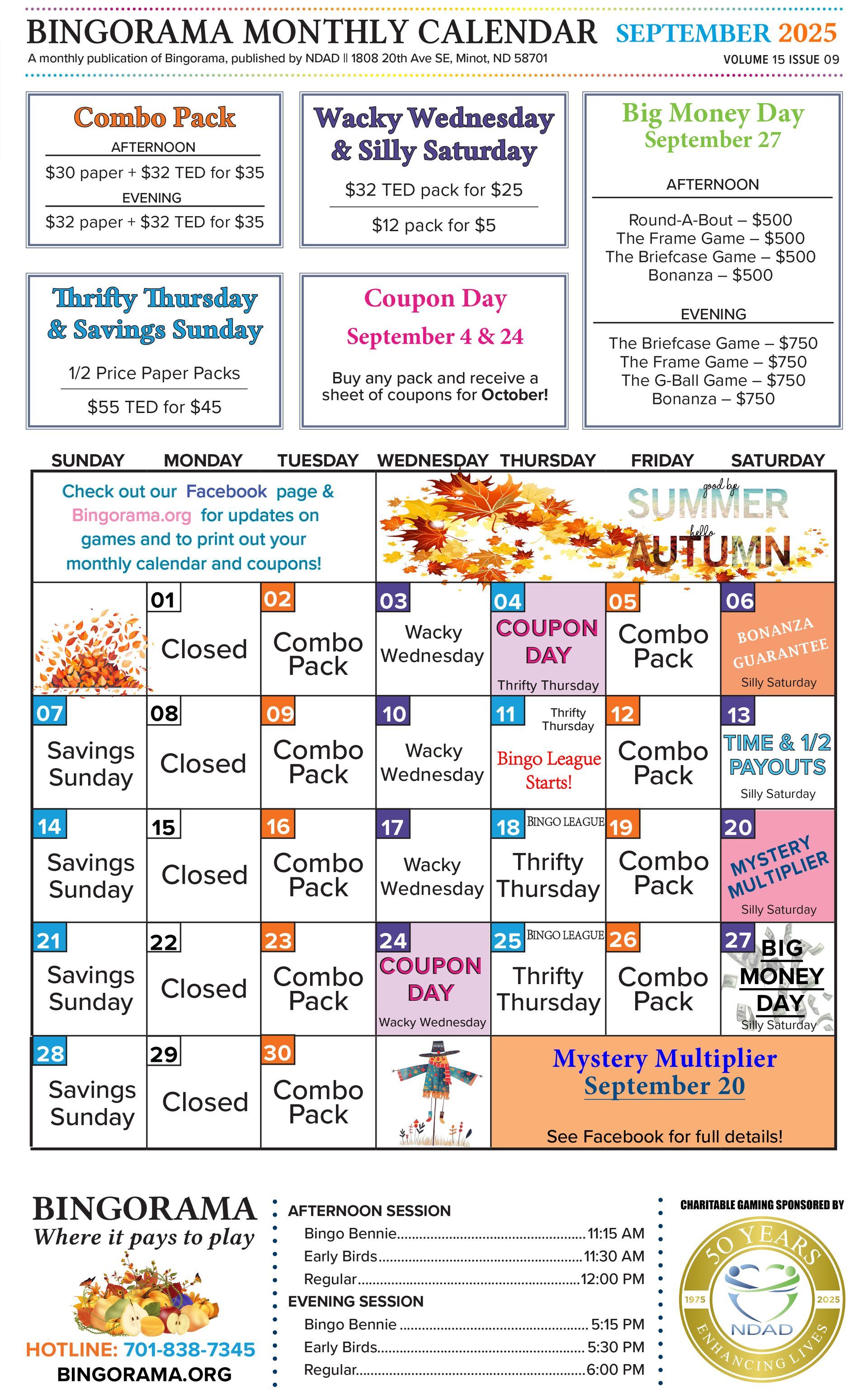Bingorama calendar for June 2025