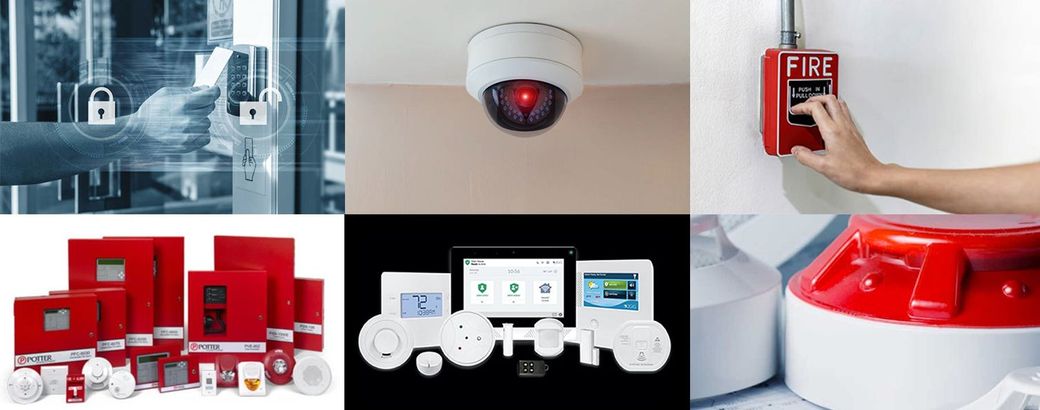 A collage of six pictures of different types of security systems.