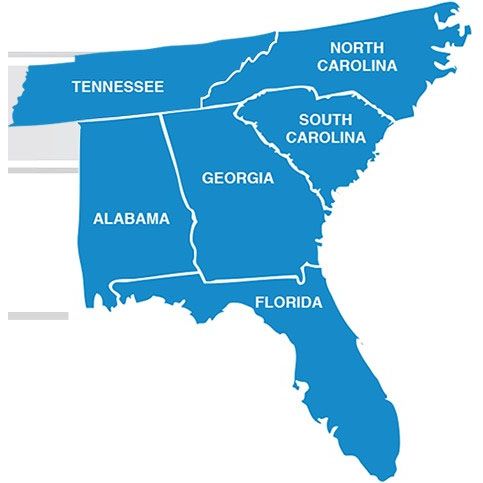 Southeastern U.S map