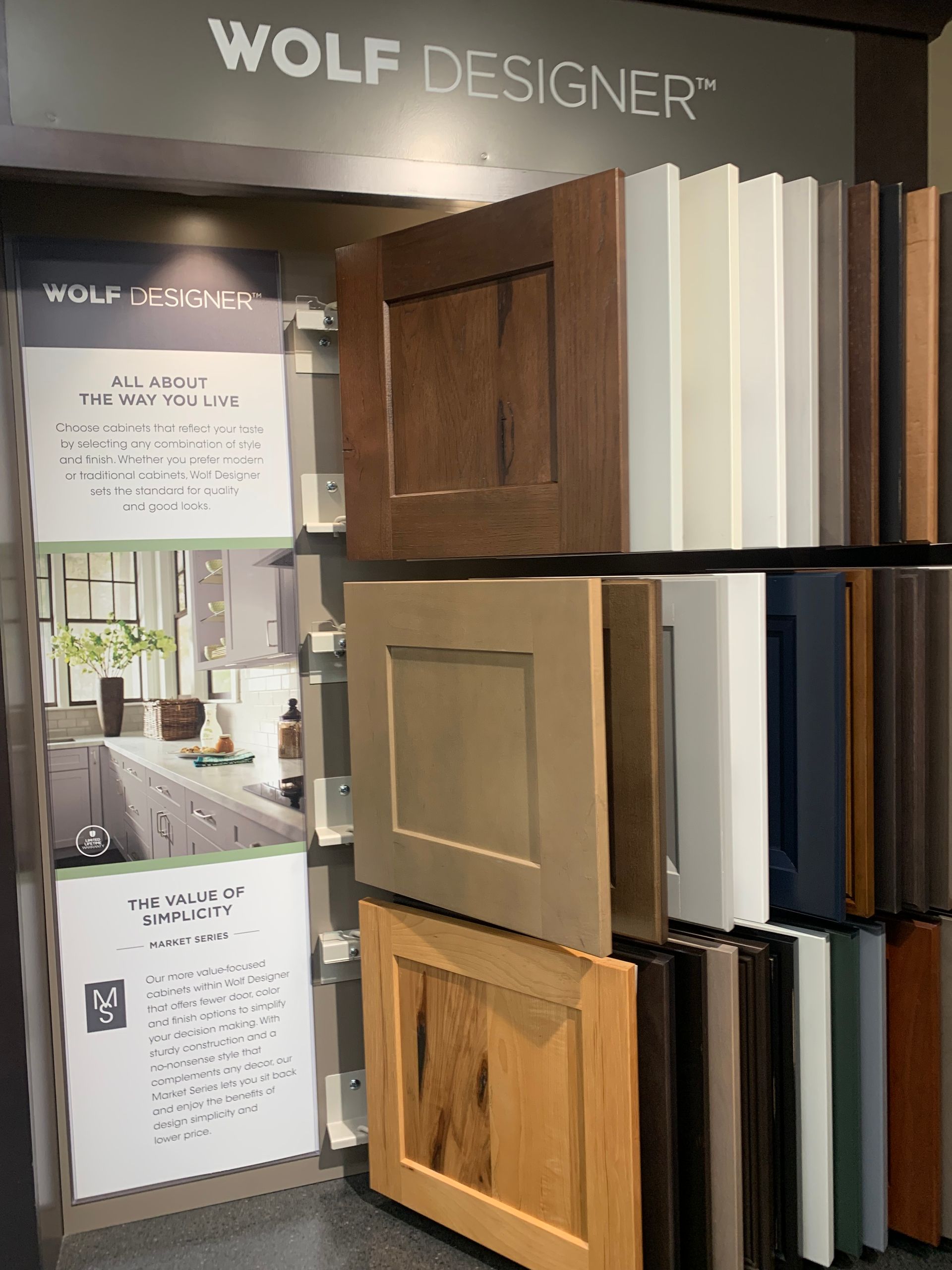 A display of wolf designer cabinets in a store