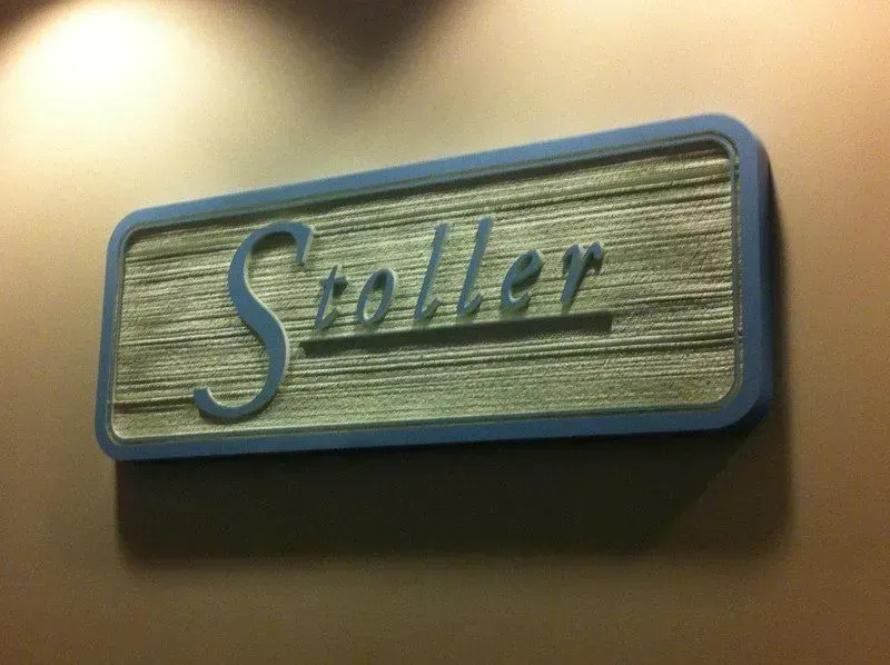 Blue-framed sign with 