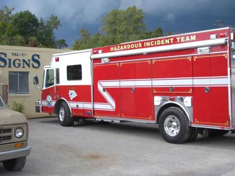 Red and white fire truck with 