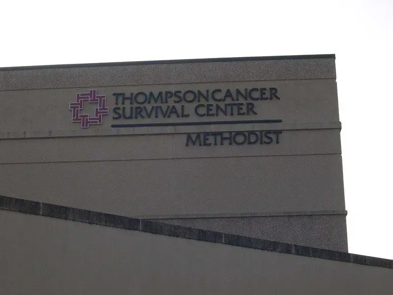 Thompson Cancer Survival Center Methodist building exterior. Signage features logo and name.