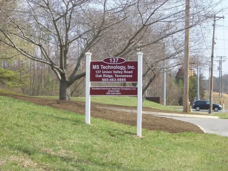 Sign for MRS Technology Inc., located at 137 Union Valley Road, Oak Ridge, Tennessee.