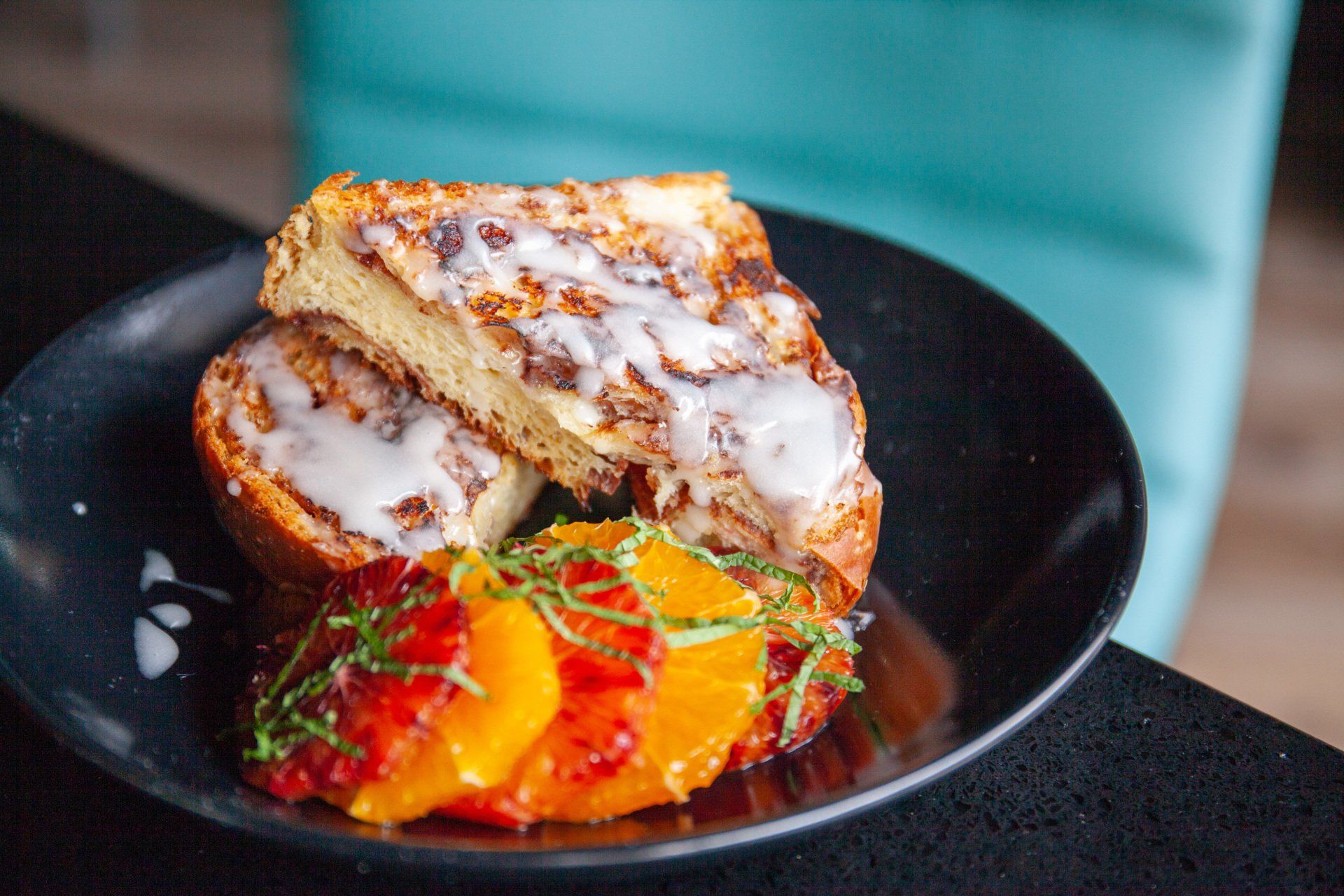 A close up of a plate of food on a table.