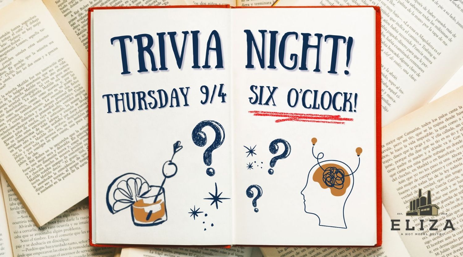 Trivia Night! Advertisement: Open notebook with 