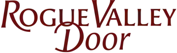 Rogue Valley Door logo in maroon serif text on a white background