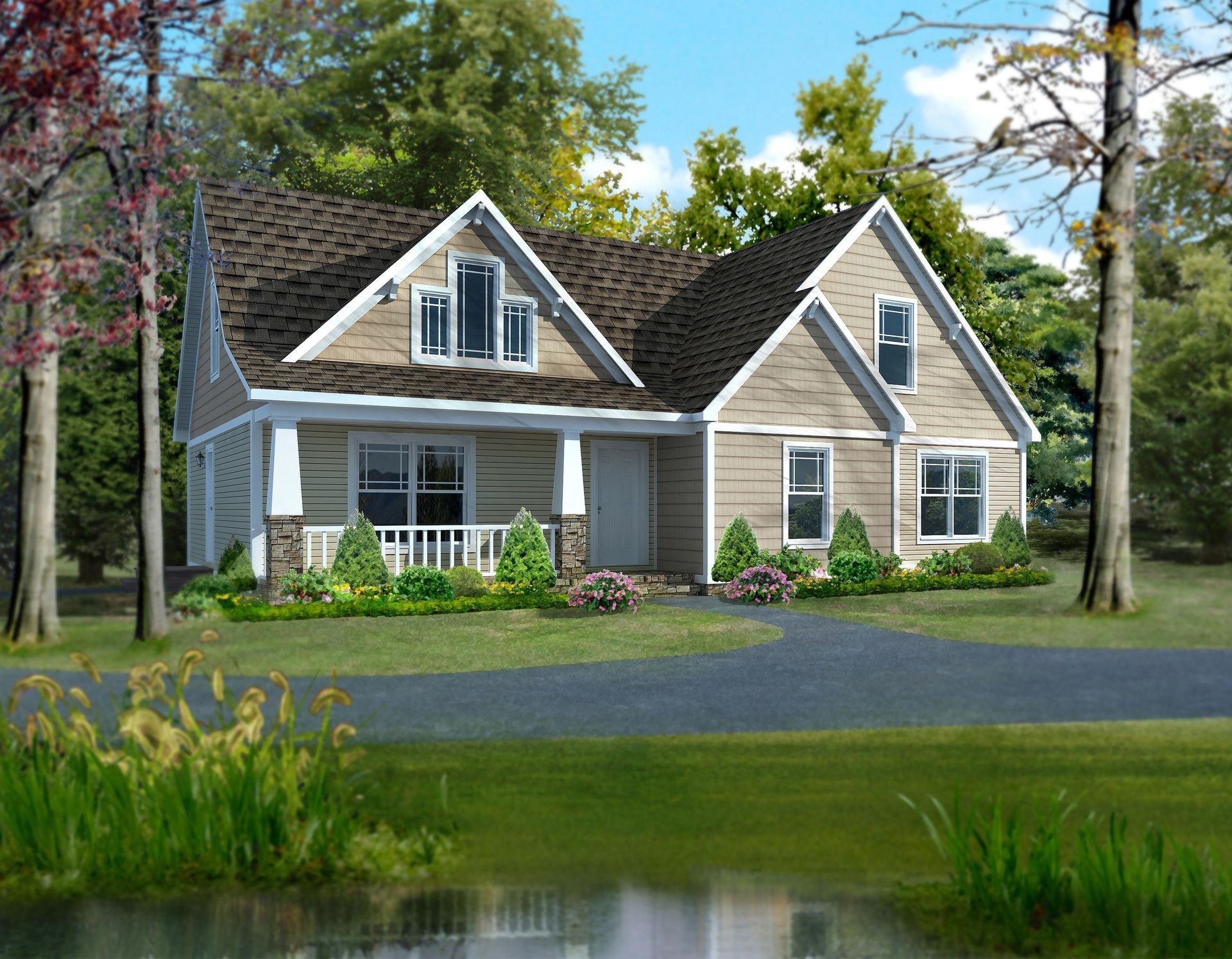 An artist 's impression of a house with a large porch