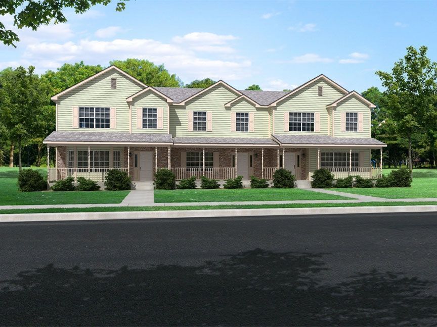 An artist 's impression of a row of houses with porches