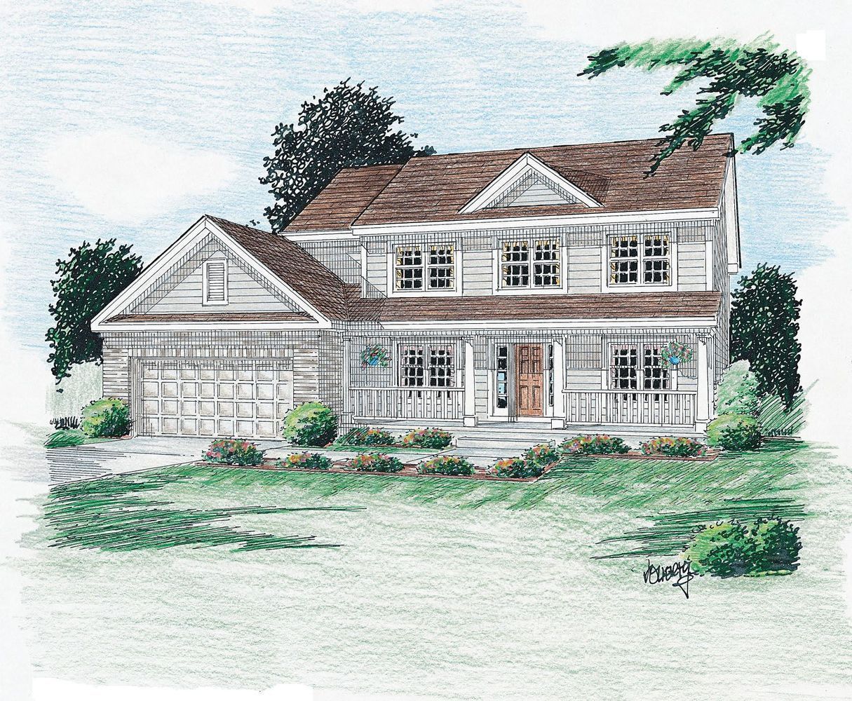 A drawing of a house with a brown roof