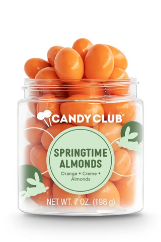 Candy club springtime almonds are in a jar.