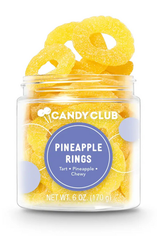 A jar of pineapple rings by candy club