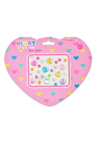 A pink heart shaped sticker pack with colorful hearts on it.