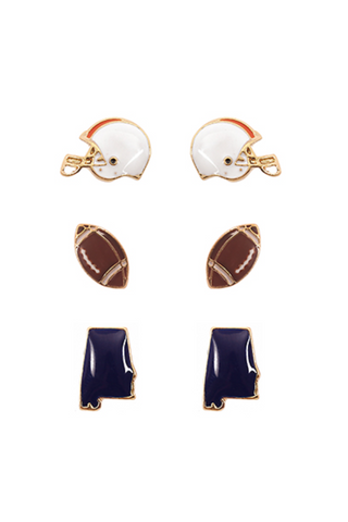 A pair of earrings with a football and a helmet on them