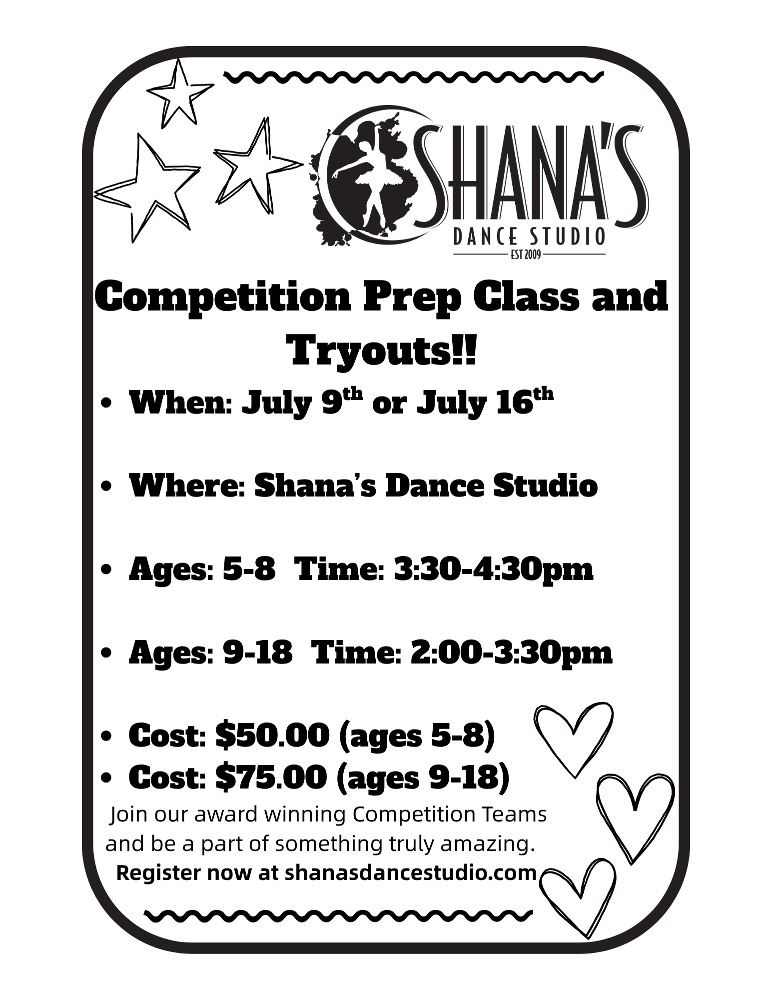 Shana's Dance Studio Competition Prep Class and Tryouts