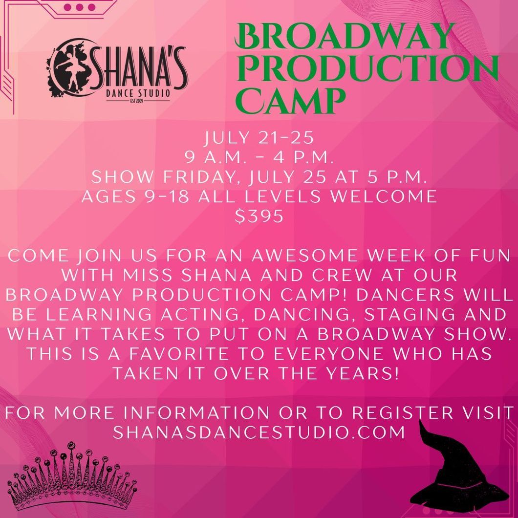 An advertisement for shana 's broadway production camp