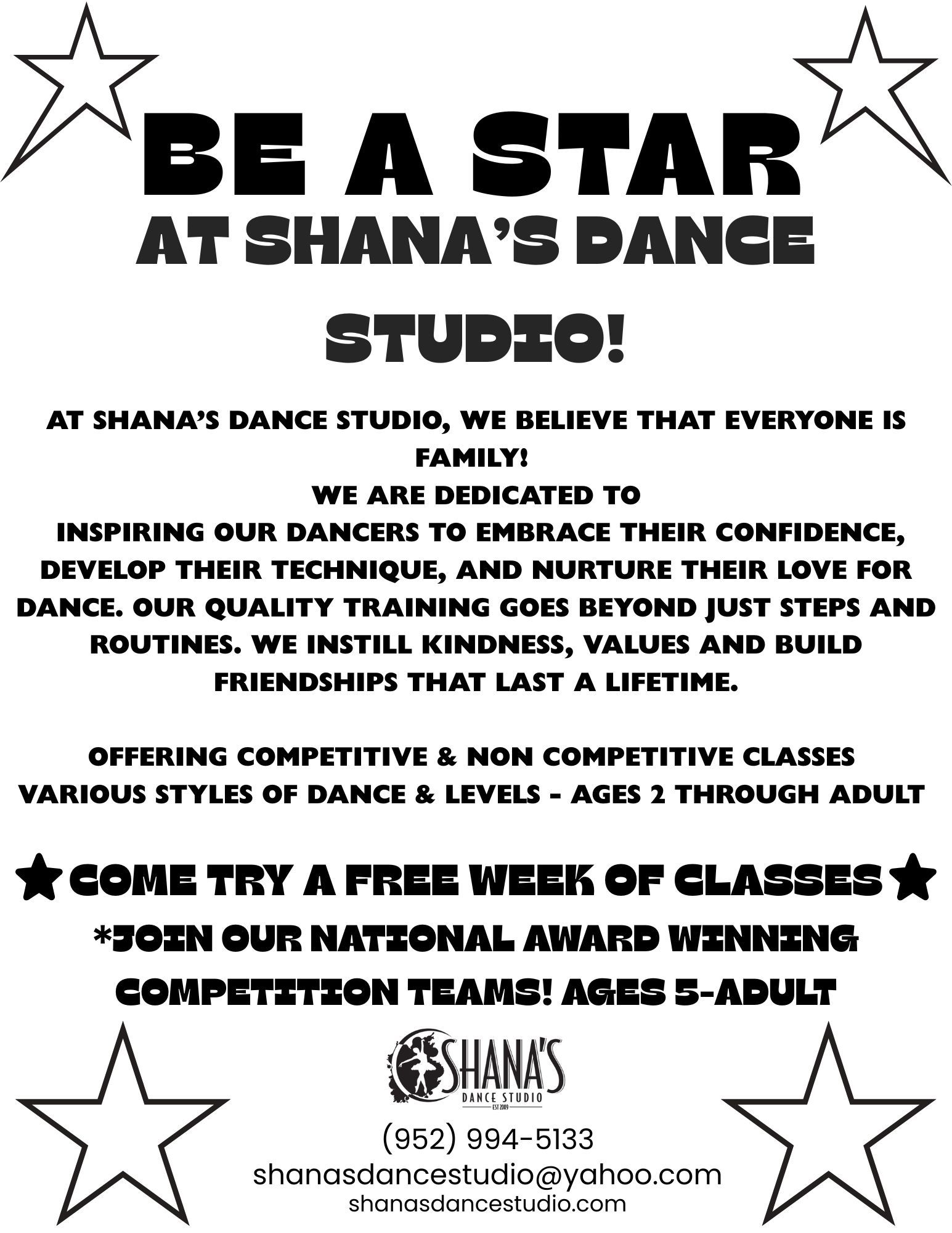 An advertisement for shana 's broadway production camp