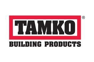 TAMKO Building Products logo: Black text on a white background, framed by red box.