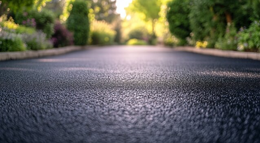 A close up of a road with trees on the side of it.