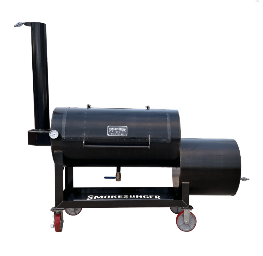 A black bbq grill with wheels on a white background.