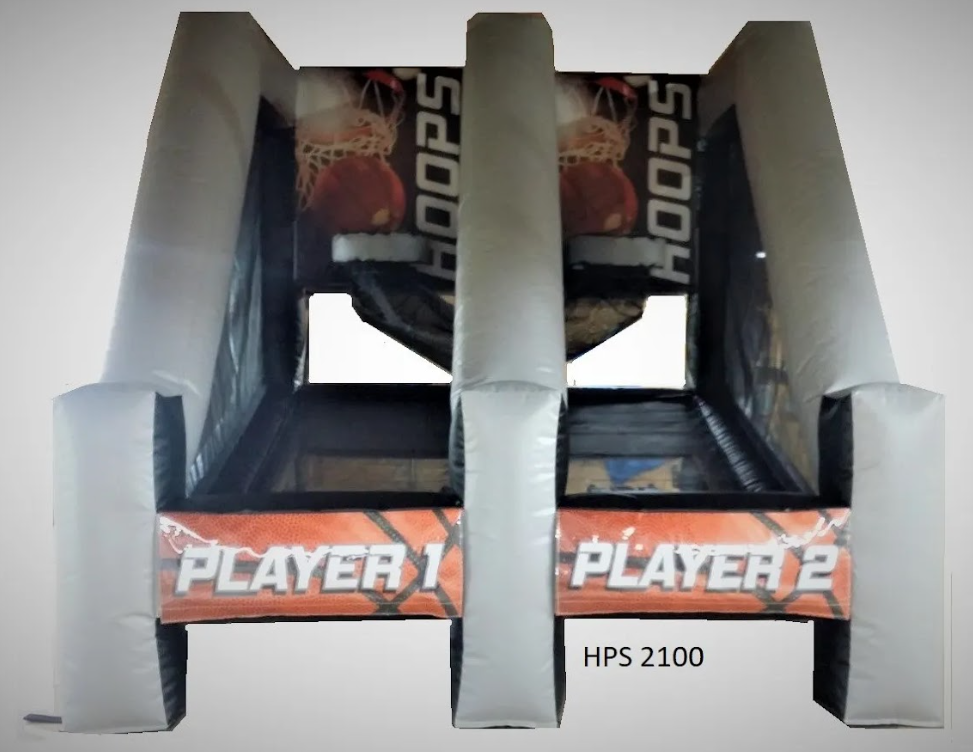 An inflatable basketball game for player 1 and player 2