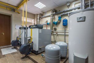 Gas boilers in gas boiler room.