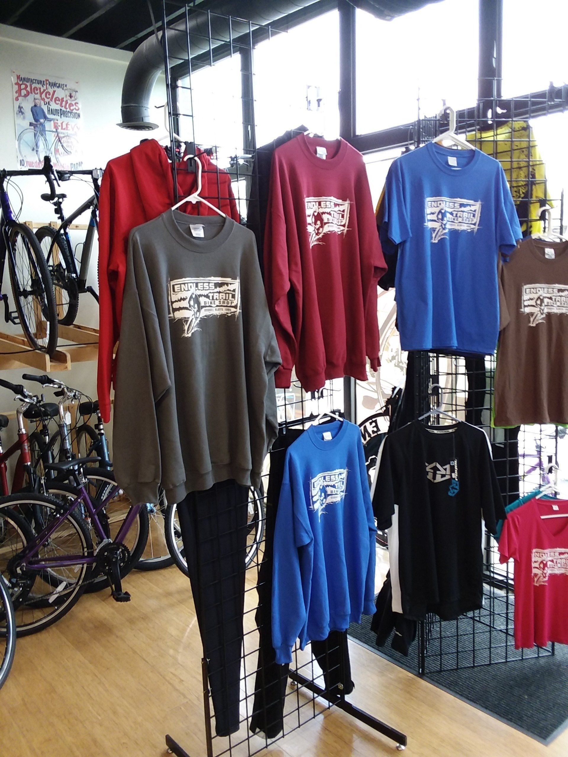 Endless Trail Bike Shop apparels display
