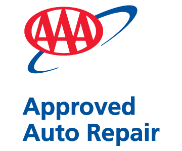 The AAA logo features red text in an oval with a blue swoosh, above the words Approved Auto Repair in blue.