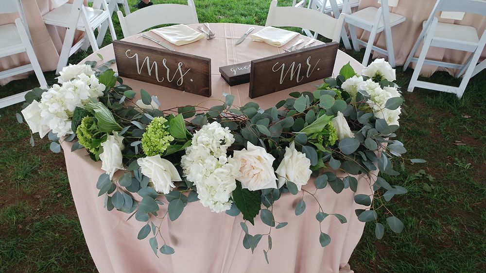 Wedding Flowers, Wedding Floral, Weddings, North Fork Long Island, South Fork Long Island, Wineries, Southold New York, Sweetheart Table, Eucalyptus, Roses