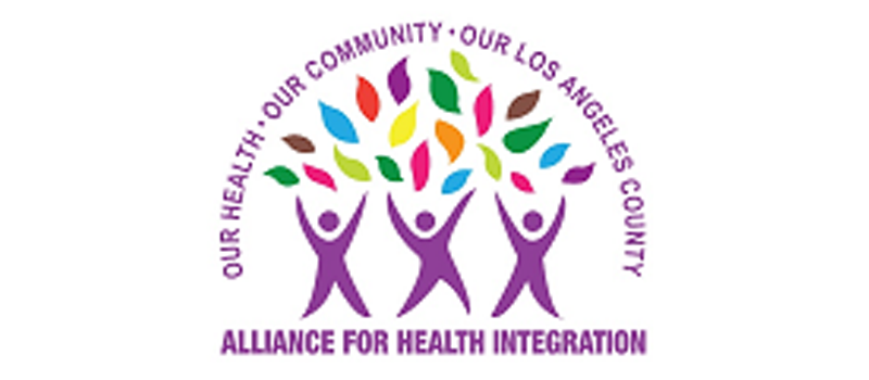 Alliance for Health Integration logo with colorful leaves and purple figures under “Our Community Our Los Angeles County” text