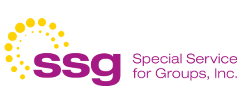 SSG logo with yellow dots and purple text for Special Service for Groups, Inc.