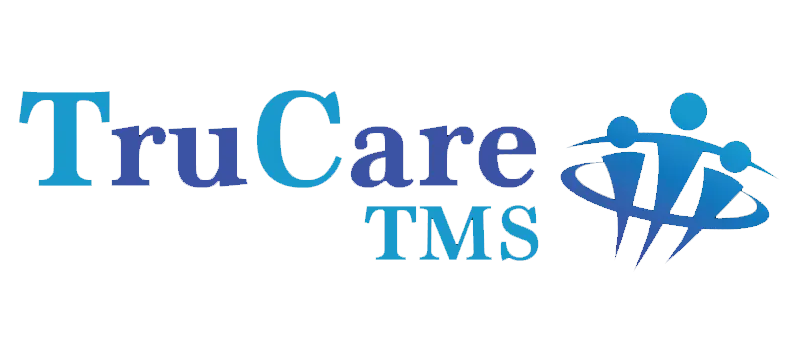 TruCare TMS logo in blue with abstract human figures and circular swoosh