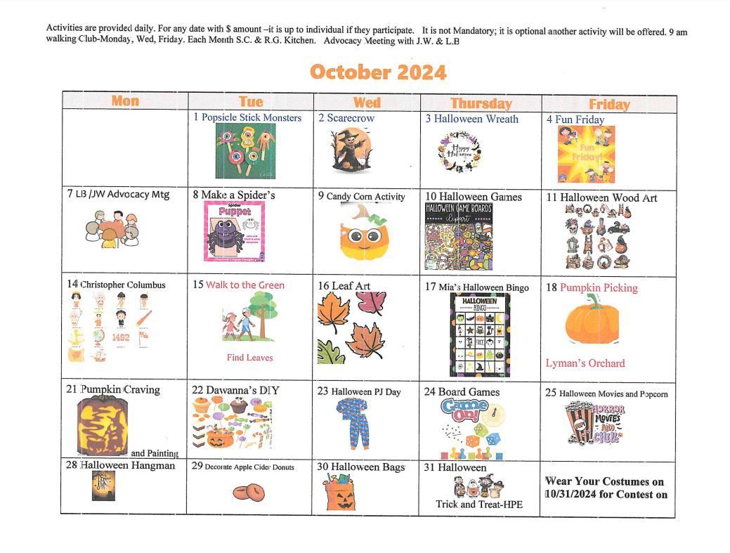 October calendar of events