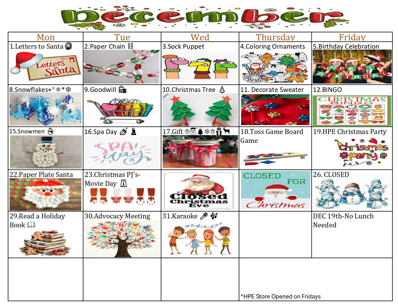 December 2025 Event Calendar