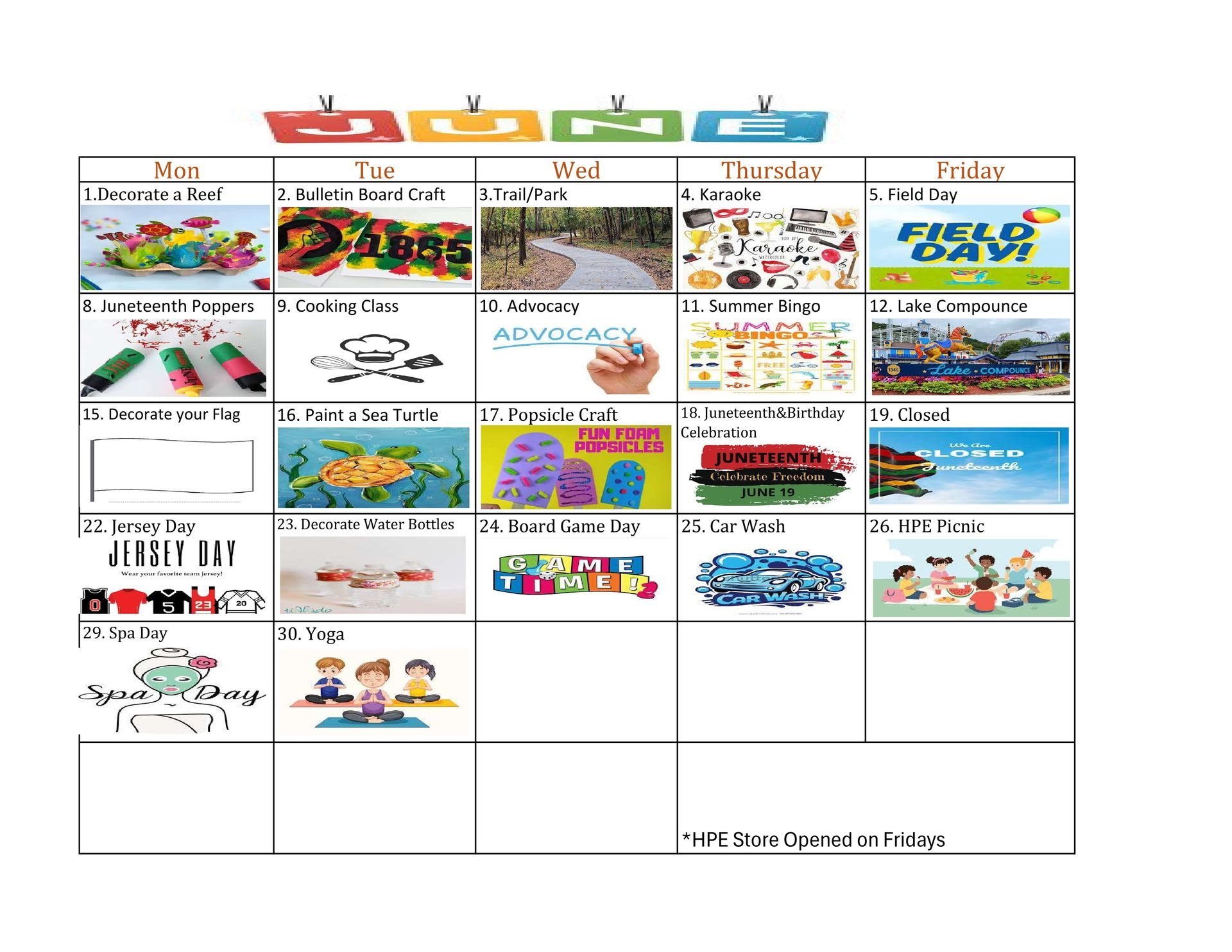 June 2026
Collage of colorful Japanese text graphics and cartoon illustrations arranged in a grid on a white background